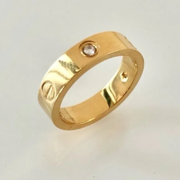 Gold Screw Zirconia Ring Band Size 8 "NEW" - Picture 4 of 4